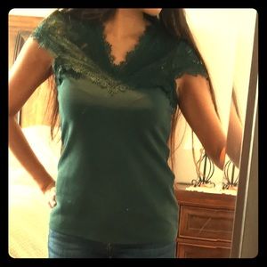 Forest green laced top